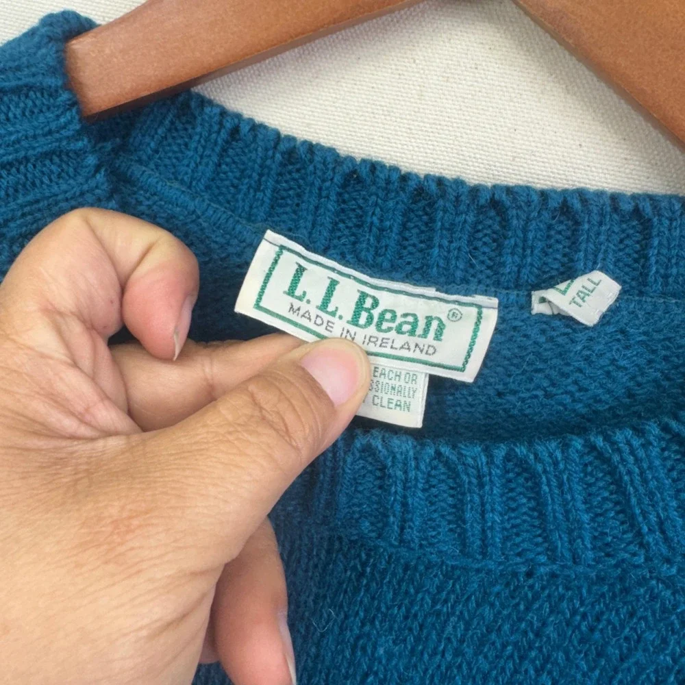 LL Bean Sweater Mens Large Tall Blue 100% Wool Made in Ireland Crewneck Heritage